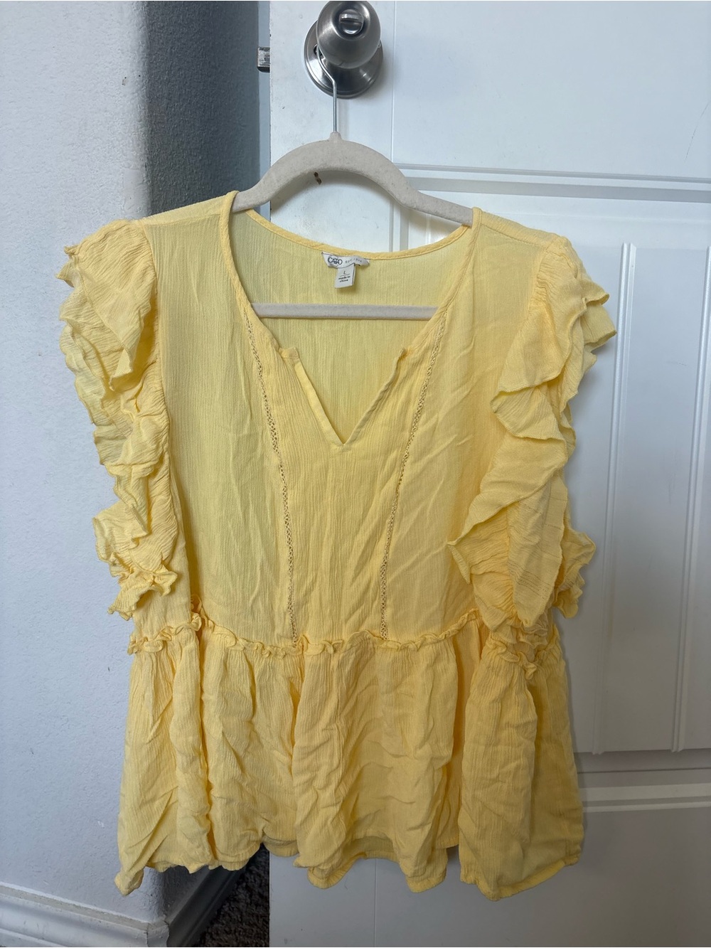 Cato Butter Yellow Ruffle Sleeve Peplum Blouse Women’s Large